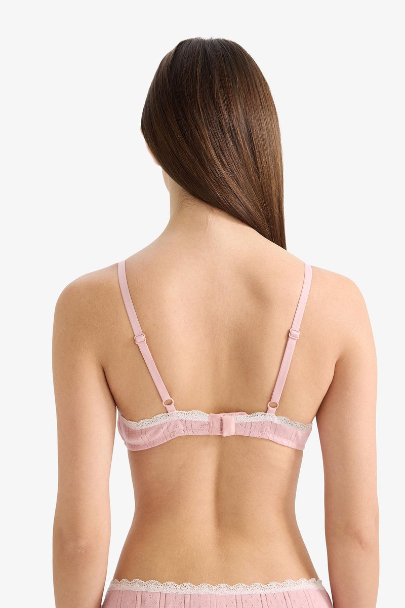 DeFacto Pink Woman Lace Detail Ribbed Removable Pads Bra Casual - Image 5